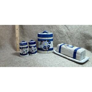 Vintage  kitchen‎ set, napkin holder, salt & pepper shaker, Butter Dish Floral